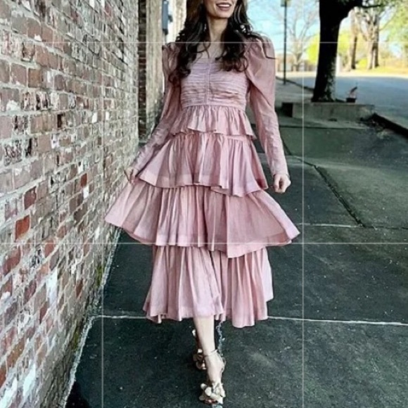 ANTONIO MELANI Elvira Mauve Pink Ruffle Tiered Lyocell Skirt - Picture 9 of 10